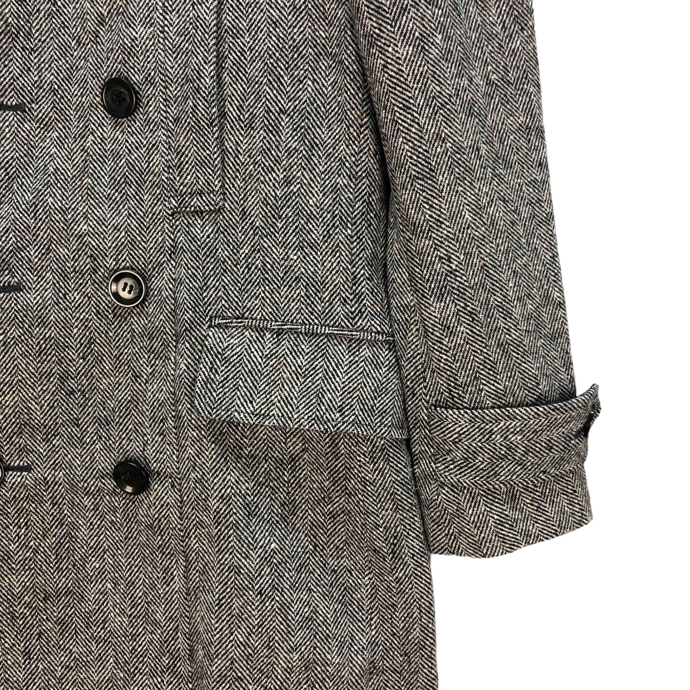 Japanese Brand MAIN VEIN HERRINGBONE DOUBLE BREASTED BELTED COAT #7226-120 Size US S / EU 44-46 / 1 - 5 Thumbnail