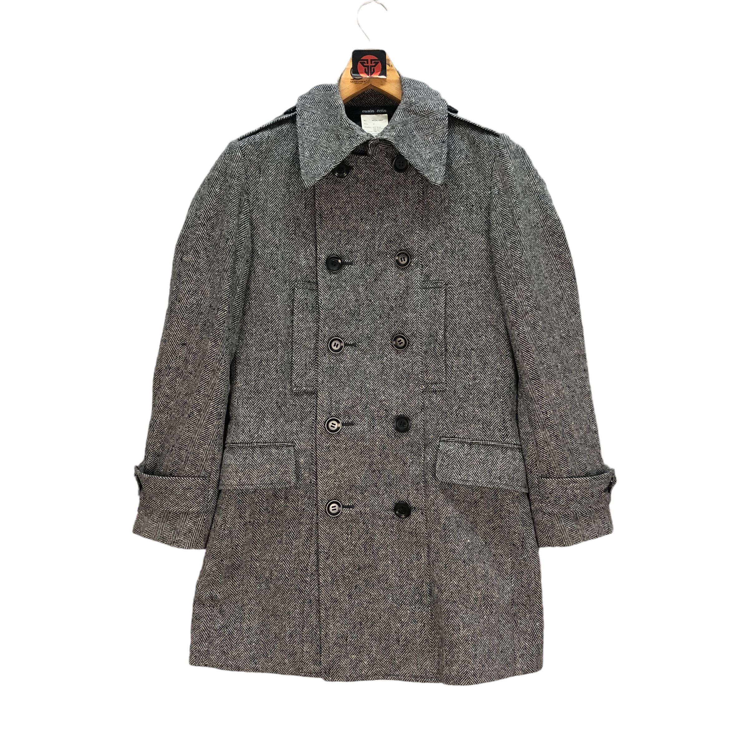Japanese Brand MAIN VEIN HERRINGBONE DOUBLE BREASTED BELTED COAT #7226-120 Size US S / EU 44-46 / 1 - 1 Thumbnail