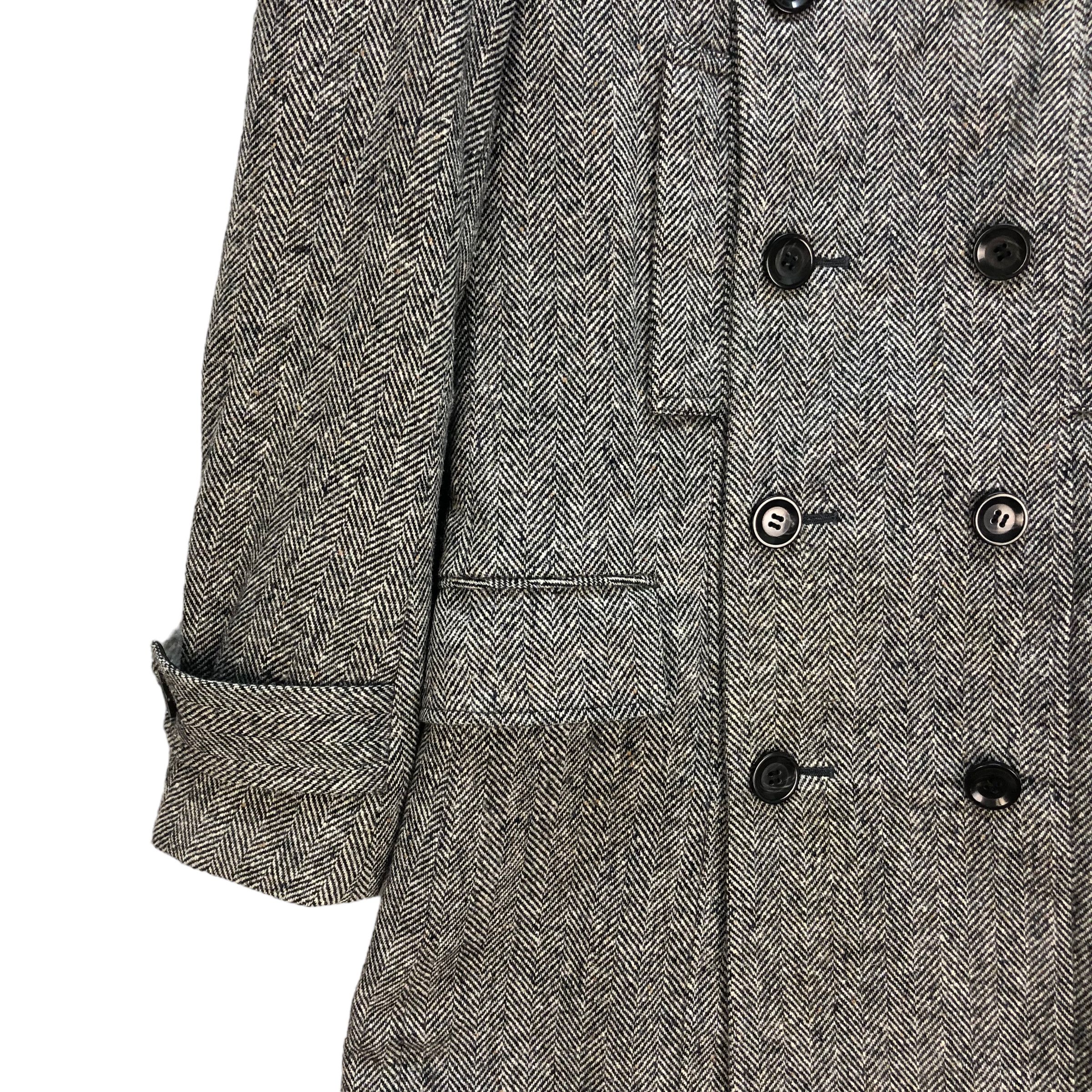 Japanese Brand MAIN VEIN HERRINGBONE DOUBLE BREASTED BELTED COAT #7226-120 Size US S / EU 44-46 / 1 - 4 Thumbnail