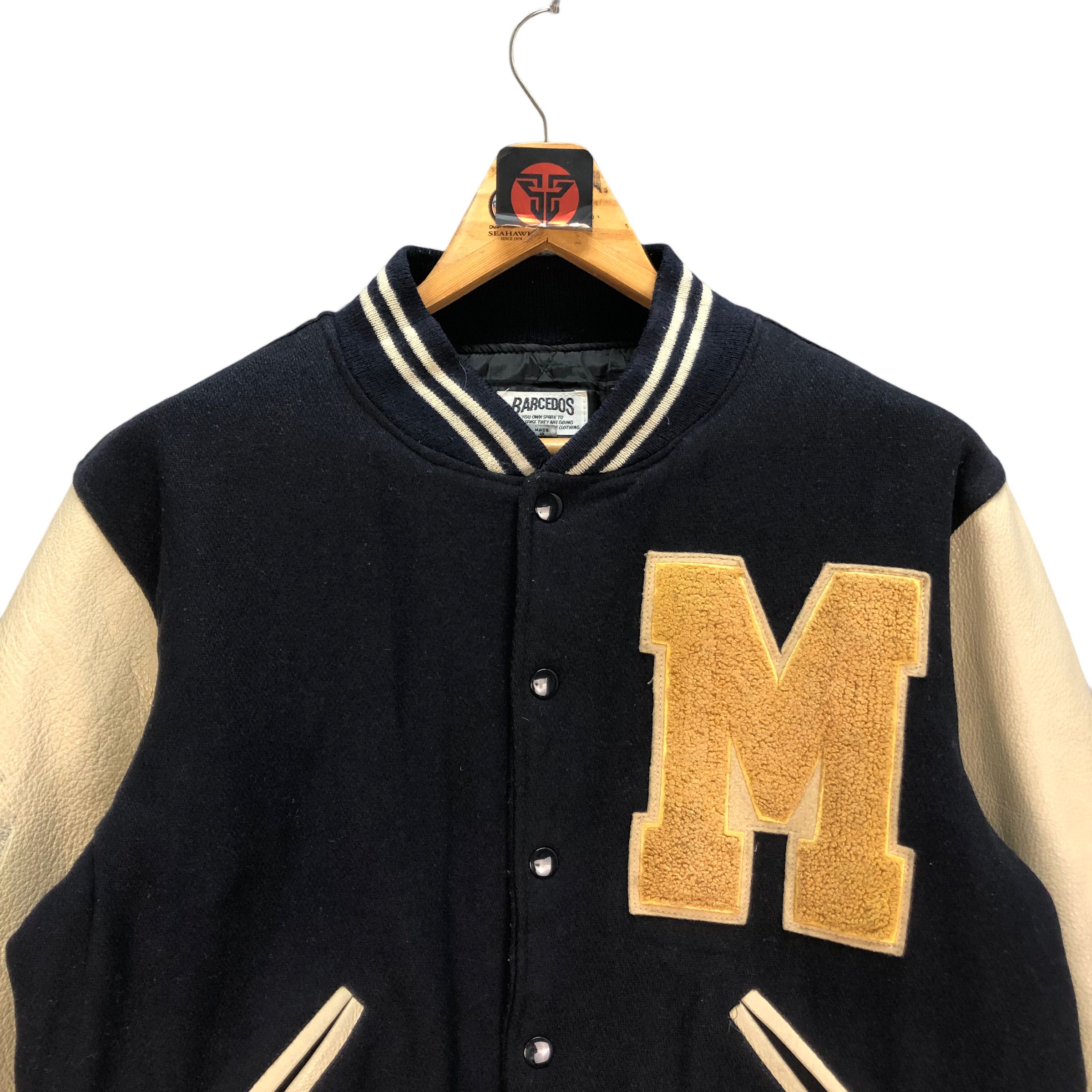 Vintage 90s BARCEDOS CAPITAL M WOOL LEATHER VARSITY JACKET #7254-122 Size US L / EU 52-54 / 3 - 2 Thumbnail