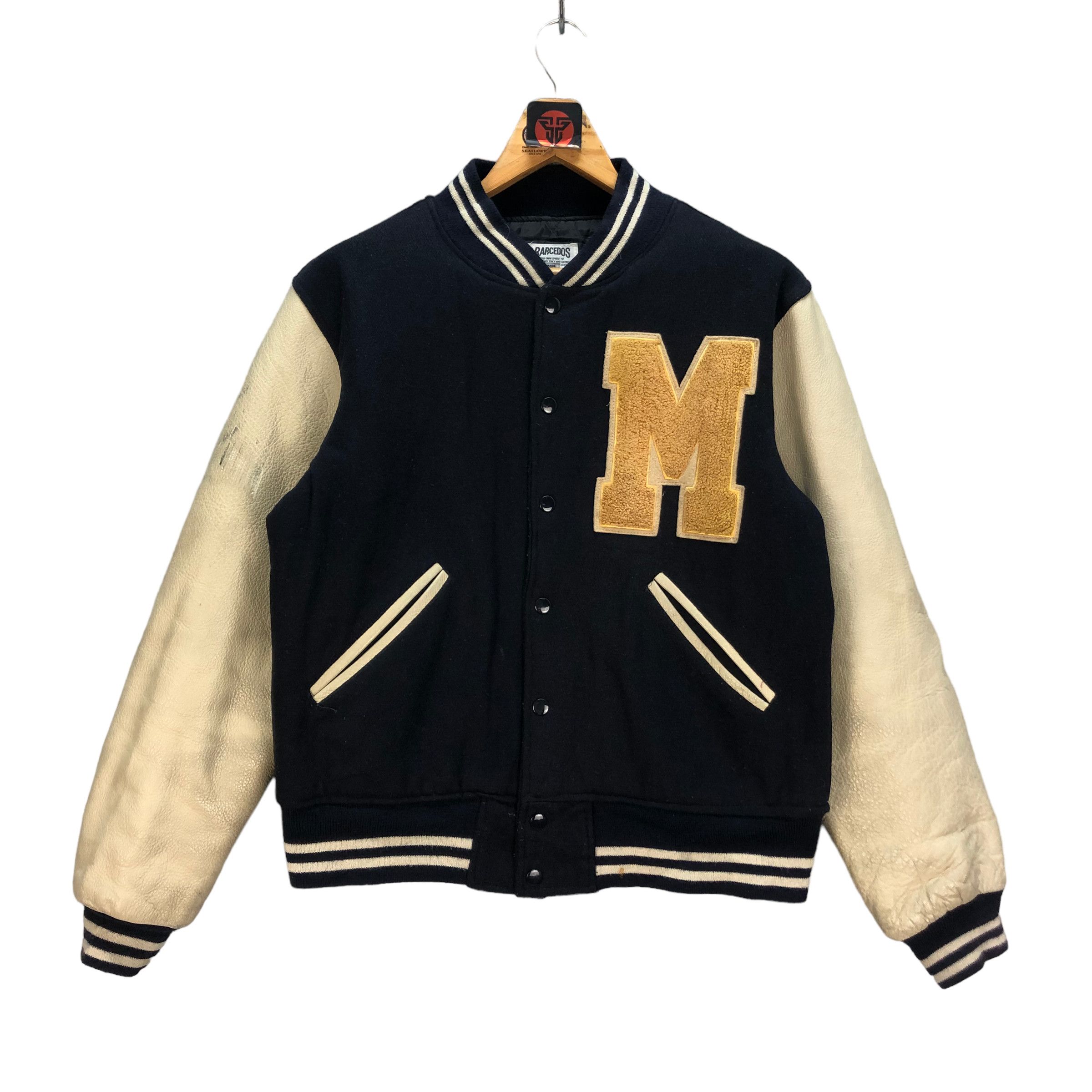 Vintage 90s BARCEDOS CAPITAL M WOOL LEATHER VARSITY JACKET #7254-122 Size US L / EU 52-54 / 3 - 1 Thumbnail