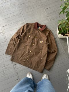 Vintage Carhartt WIP Bleached Sun Faded Canvas Work Shirt XL USA Union Made