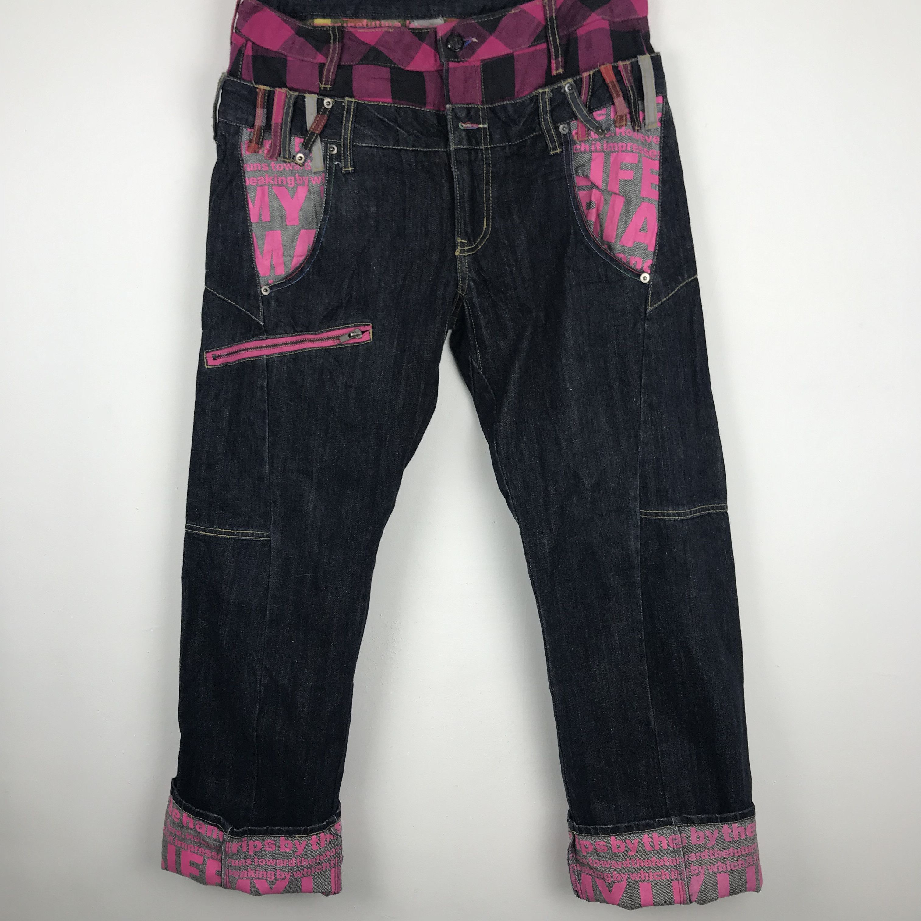 Japanese Brand X235 JAPAN MYL MAF DOUBLE WAIST PAINTED ZIPPER BAGGY PANTS Size US 35 - 1 Thumbnail