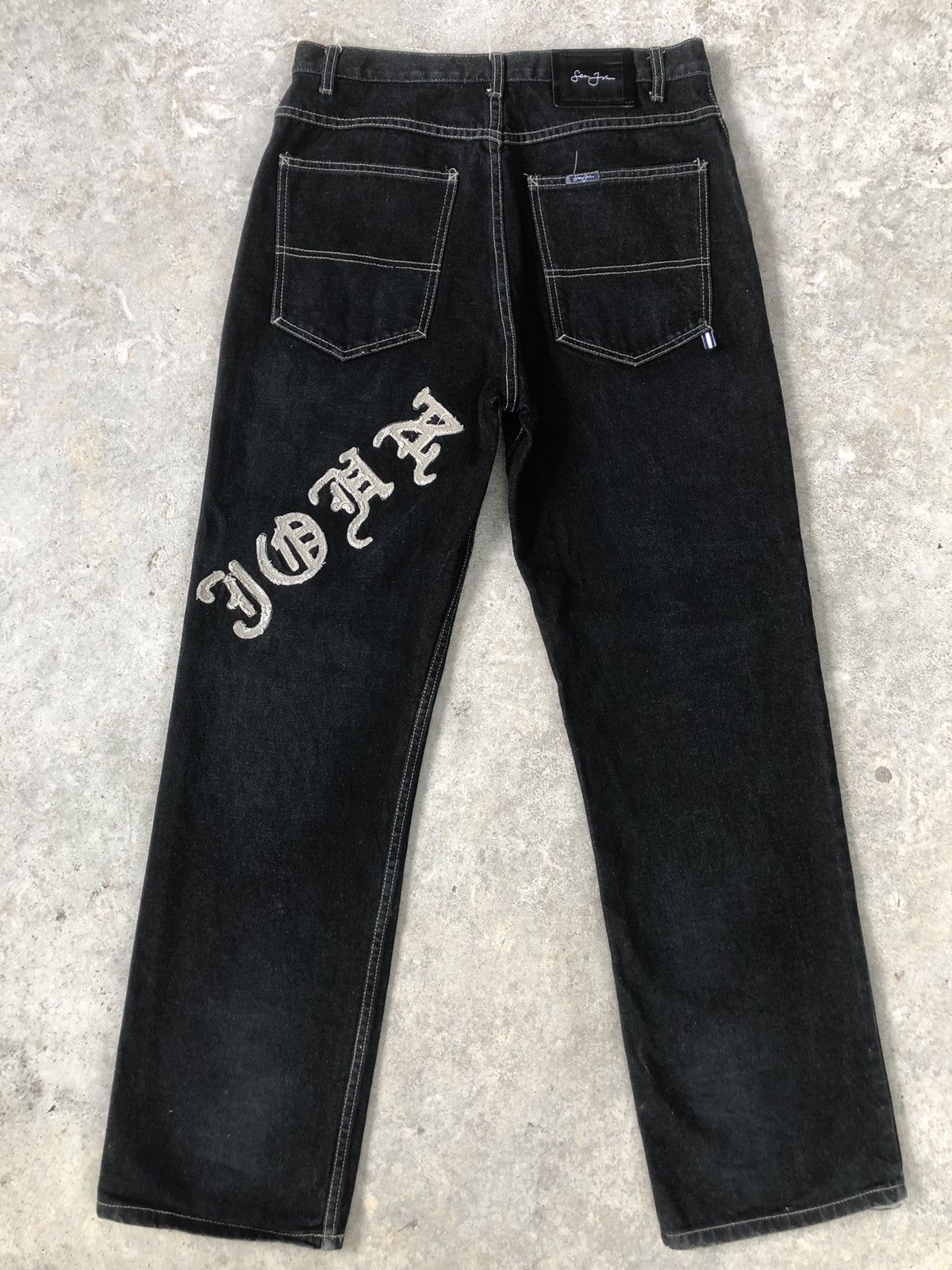 image of Sean John Embroidered Jeans Baggy Jeans Hip Hop in Black, Men's (Size 31)