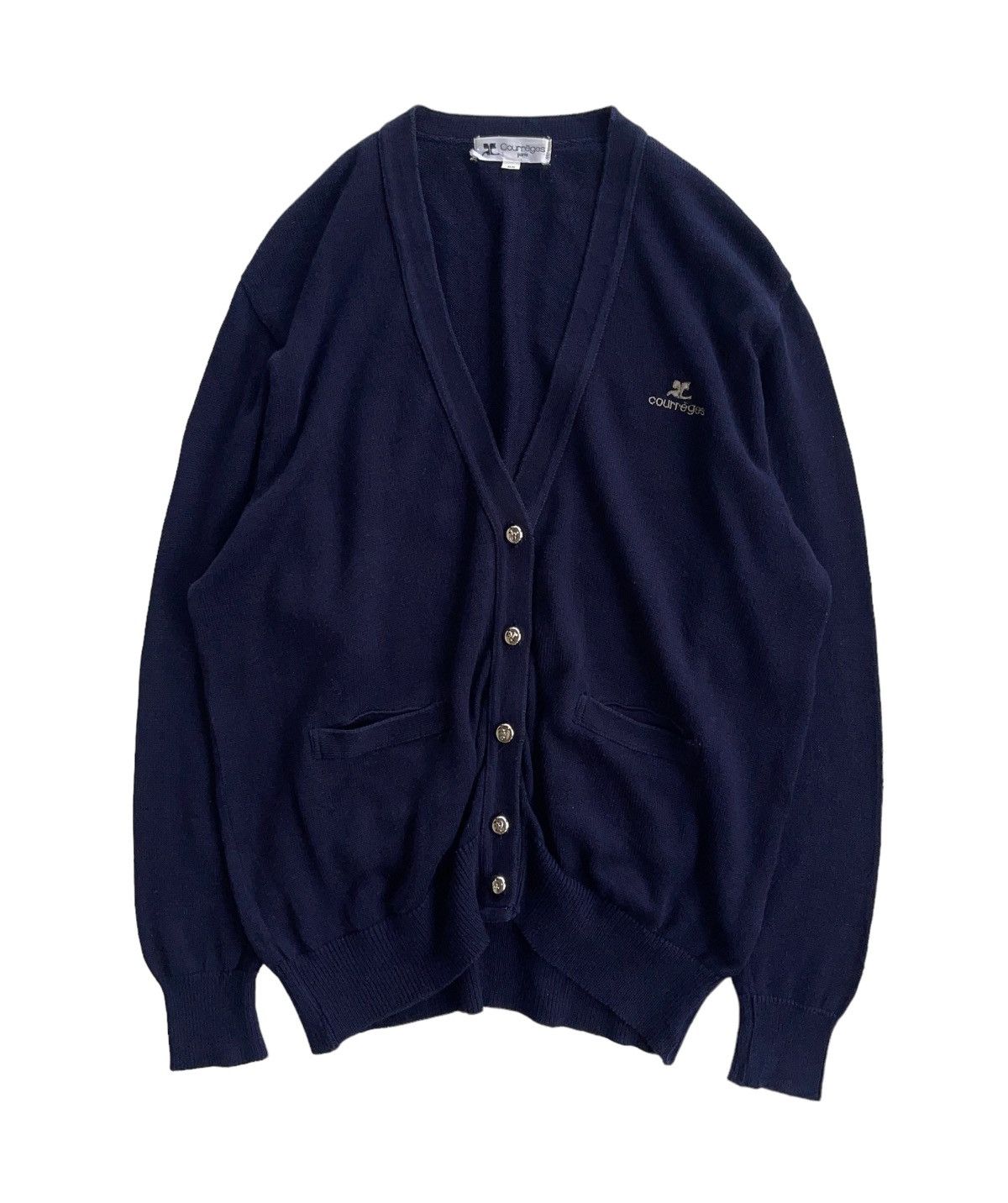 image of Courreges Luxury Knitted Cardigan in Navy Blue, Women's (Size Large)