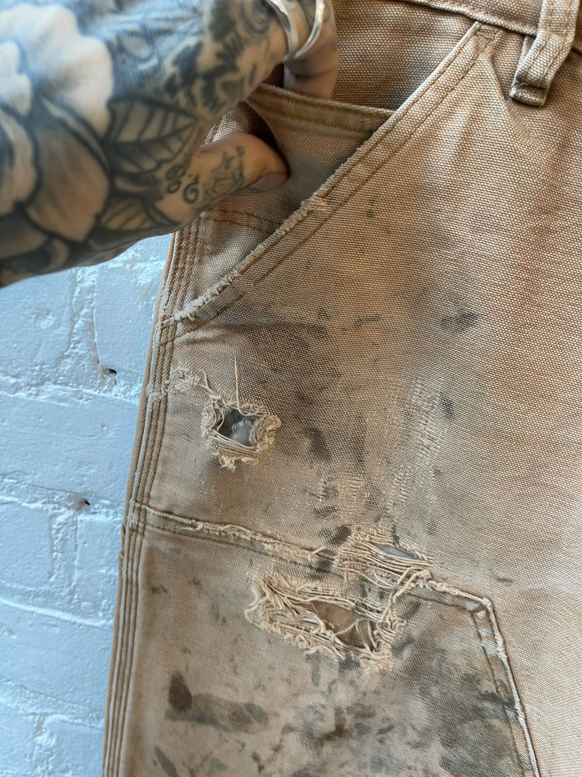 Vintage Vintage THRASHED Carpenter Cargo Double Knee BURNT FADED Size US 34 / EU 50 - 8 Thumbnail