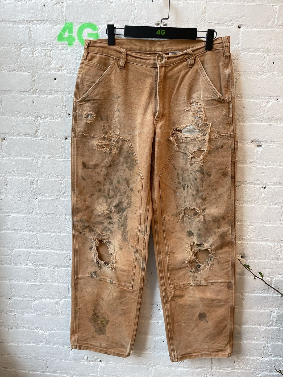 Image of Vintage Thrashed Carpenter Cargo Double Knee Burnt Faded in Burnt Faded Orange, Men's (Size 34)