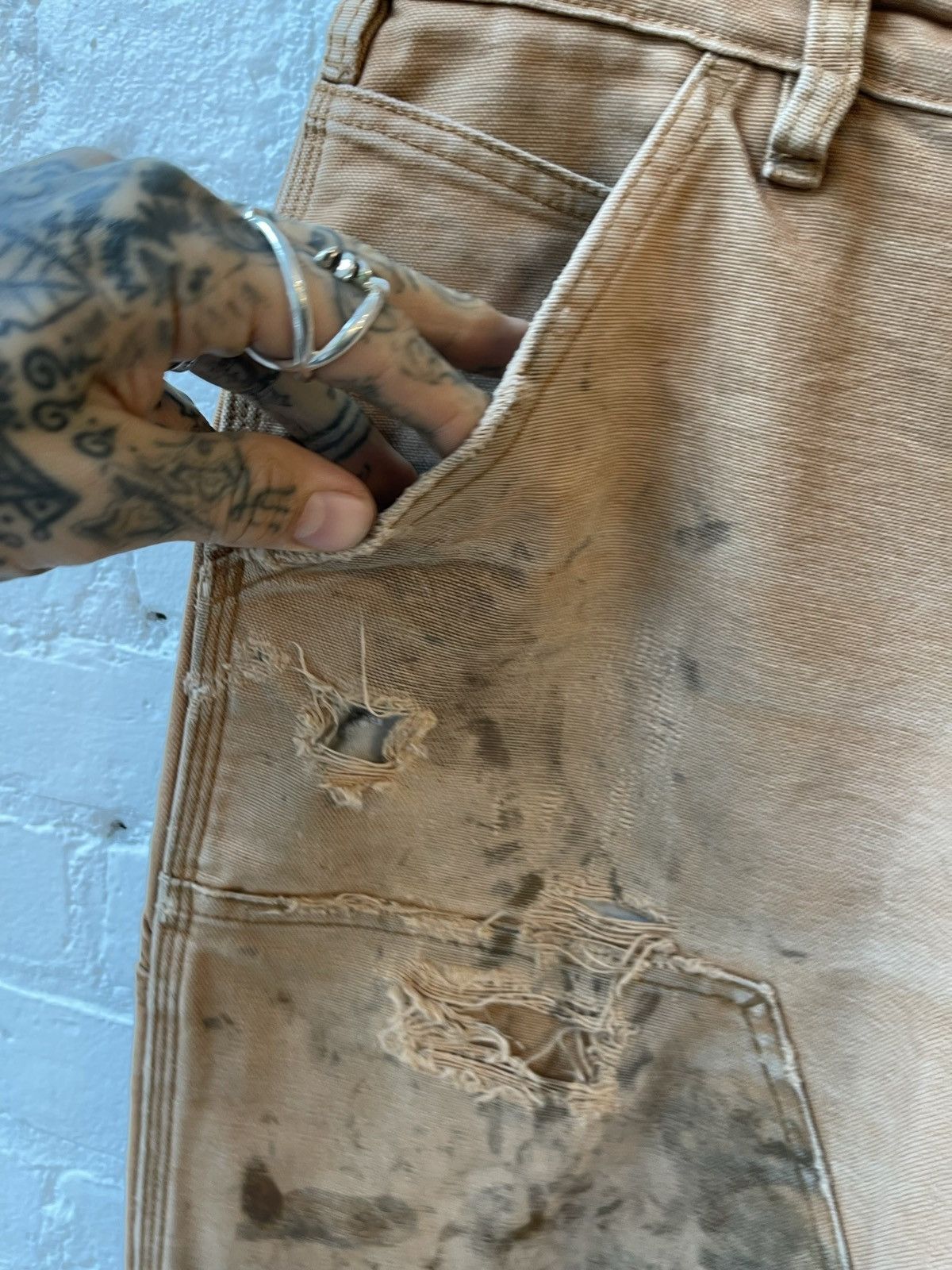 Vintage Vintage THRASHED Carpenter Cargo Double Knee BURNT FADED Size US 34 / EU 50 - 7 Thumbnail