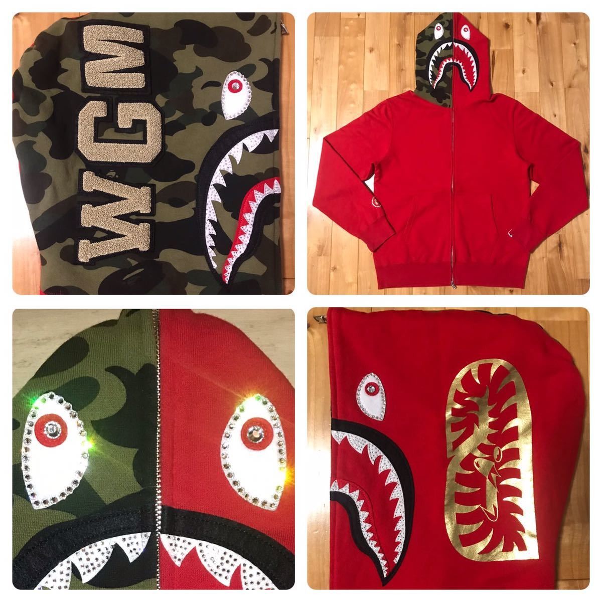 Bape × Swarovski BAPE Swarovski Shark full zip hoodie Red x 1st camo green Size US L / EU 52-54 / 3 - 1 Thumbnail