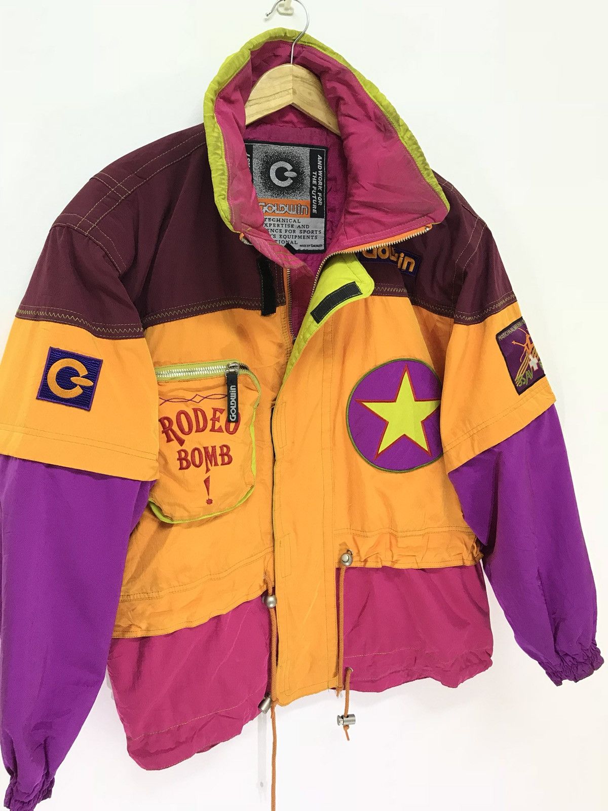 Goldwin Vtg 90s Goldwin Neon Multi Colour Block Winter Jacket Padd Size US XL / EU 56 / 4 - 4 Thumbnail