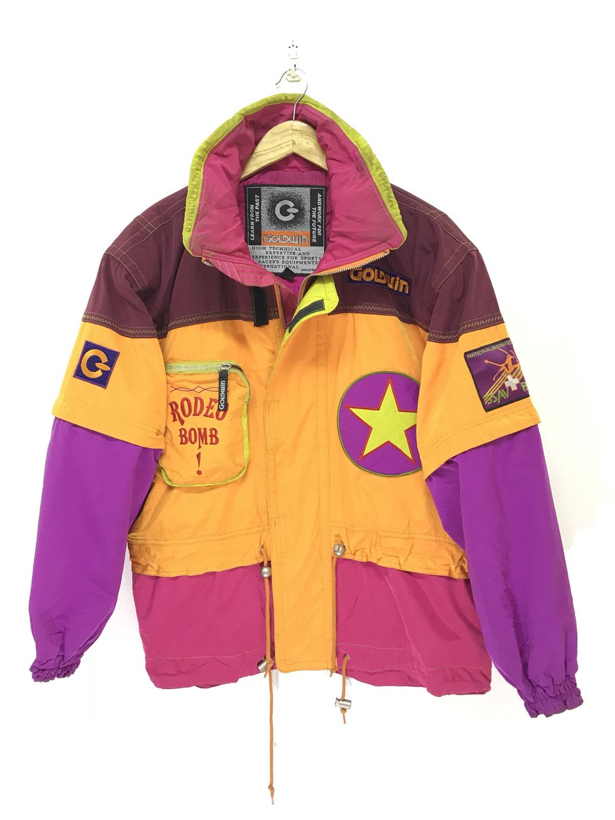 Goldwin Vtg 90s Goldwin Neon Multi Colour Block Winter Jacket Padd Size US XL / EU 56 / 4 - 3 Thumbnail