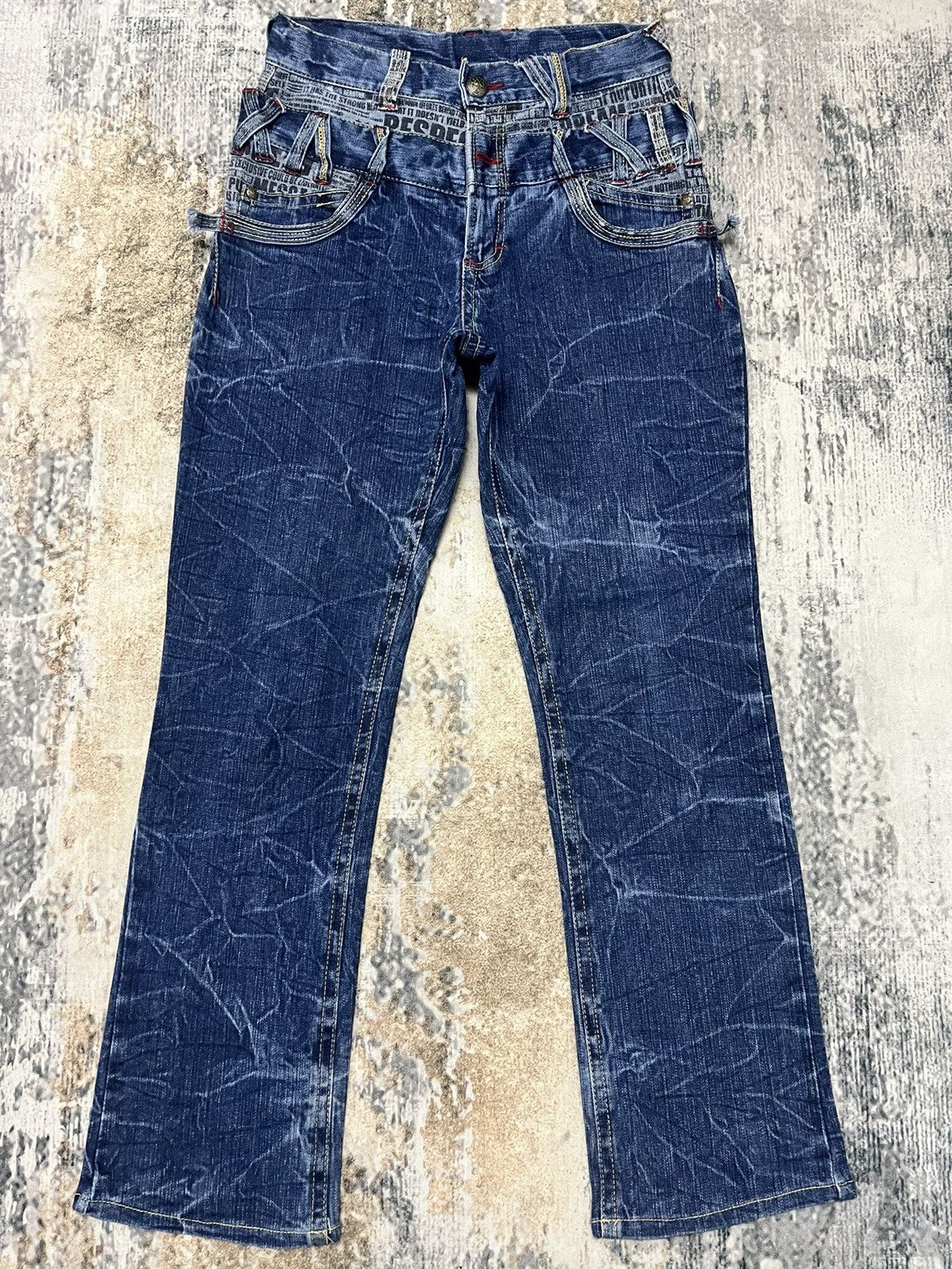 image of Avant Garde x Vintage Skull Double Waist Straight Cut Distressed Denim in Blue, Men's (Size 29)