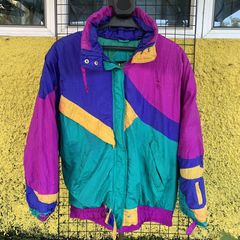 VINTAGE Retro 80's 90's Andy Johns Jacket Women Medium Colorblock Neon  Rainbow