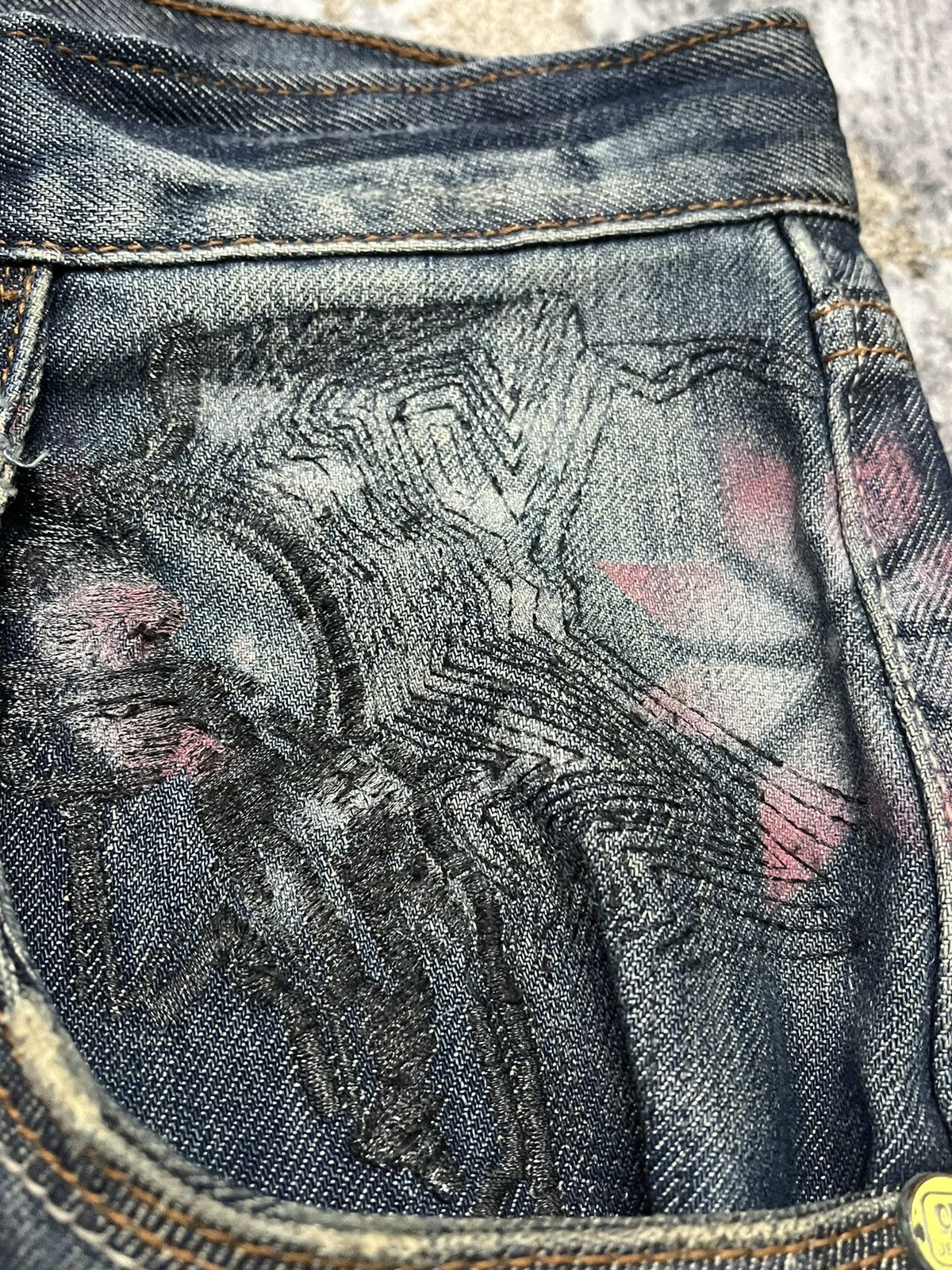 If Six Was Nine Craazy Beopard Art Flower Handmade Over Print Design Denim Size US 34 / EU 50 - 5 Thumbnail