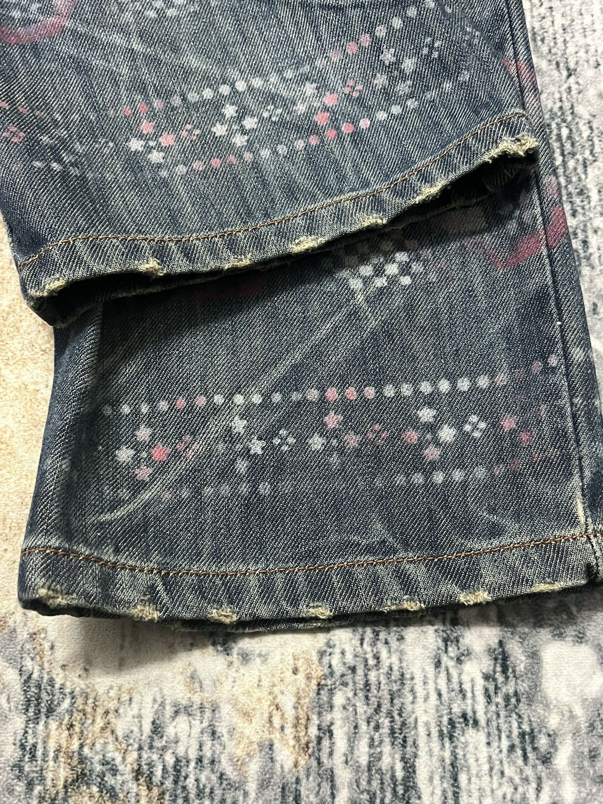 If Six Was Nine Craazy Beopard Art Flower Handmade Over Print Design Denim Size US 34 / EU 50 - 7 Thumbnail