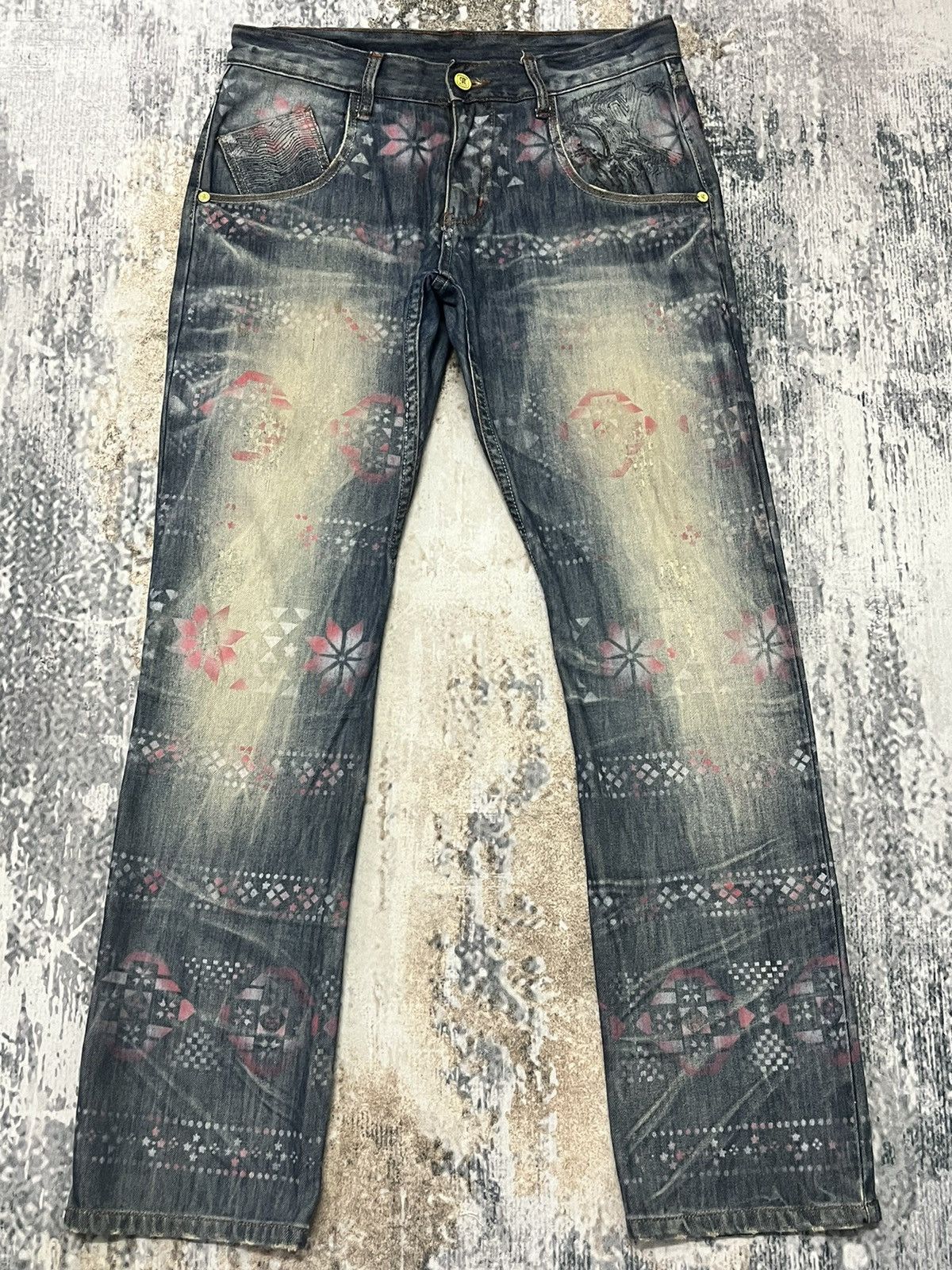 If Six Was Nine Craazy Beopard Art Flower Handmade Over Print Design Denim Size US 34 / EU 50 - 1 Thumbnail