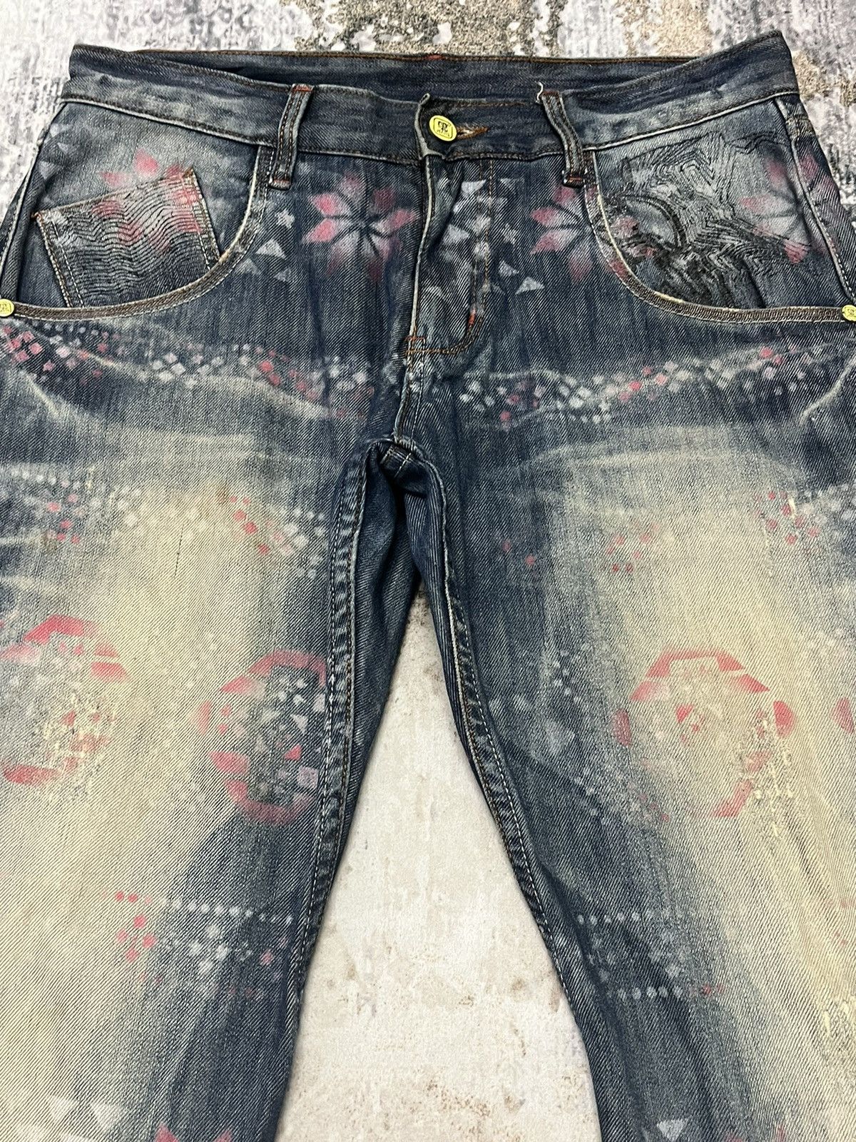 If Six Was Nine Craazy Beopard Art Flower Handmade Over Print Design Denim Size US 34 / EU 50 - 2 Thumbnail