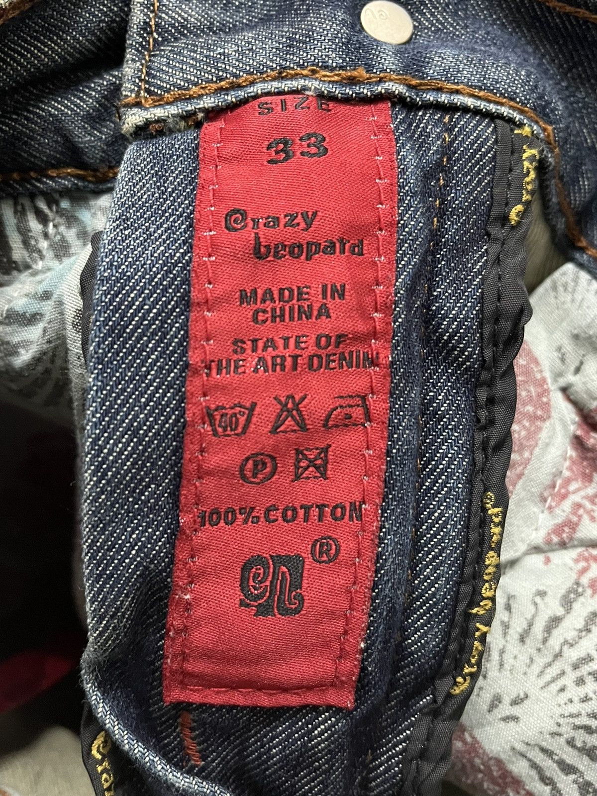 If Six Was Nine Craazy Beopard Art Flower Handmade Over Print Design Denim Size US 34 / EU 50 - 12 Thumbnail
