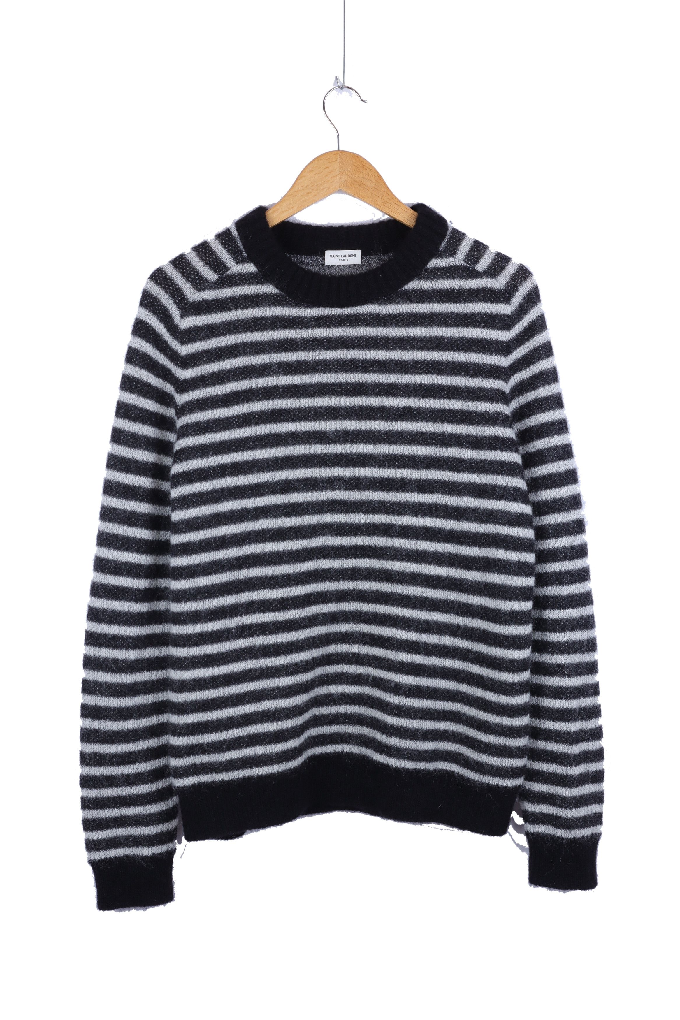 image of Hedi Slimane x Saint Laurent Paris Classic Striped Col Rond Manche Mohair Sweater in Black/White (S
