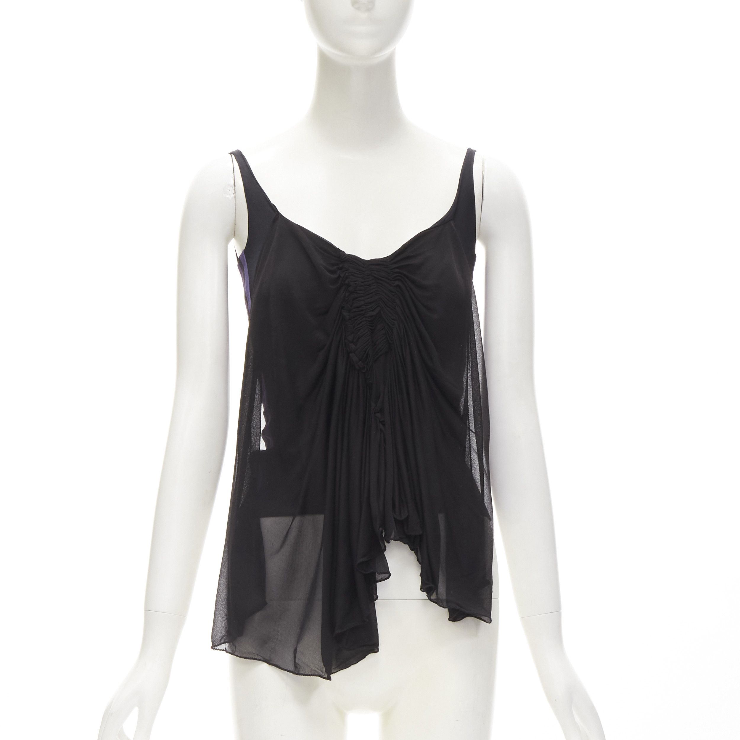 image of Gucci Tom Ford Vintage Black Ruched Gathered Draped Purple Web Tank Xs, Women's