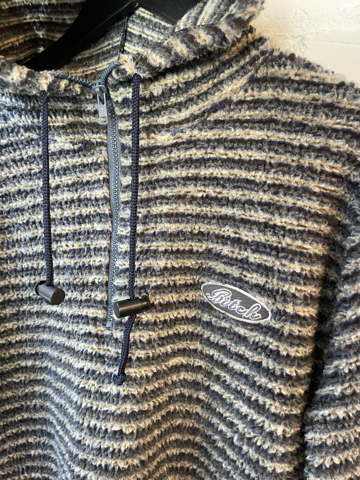 Vintage 90s BITCH SKATEBOARDS SHERPA FLEECE HOODIE JACKET STRIPE Size US L / EU 52-54 / 3 - 3 Thumbnail