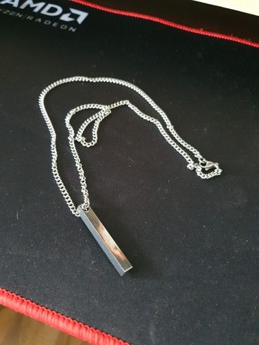 Jewelry Unisex Trendy Necklace Stainless Steel Rectangle Pendant in Silver, Women's