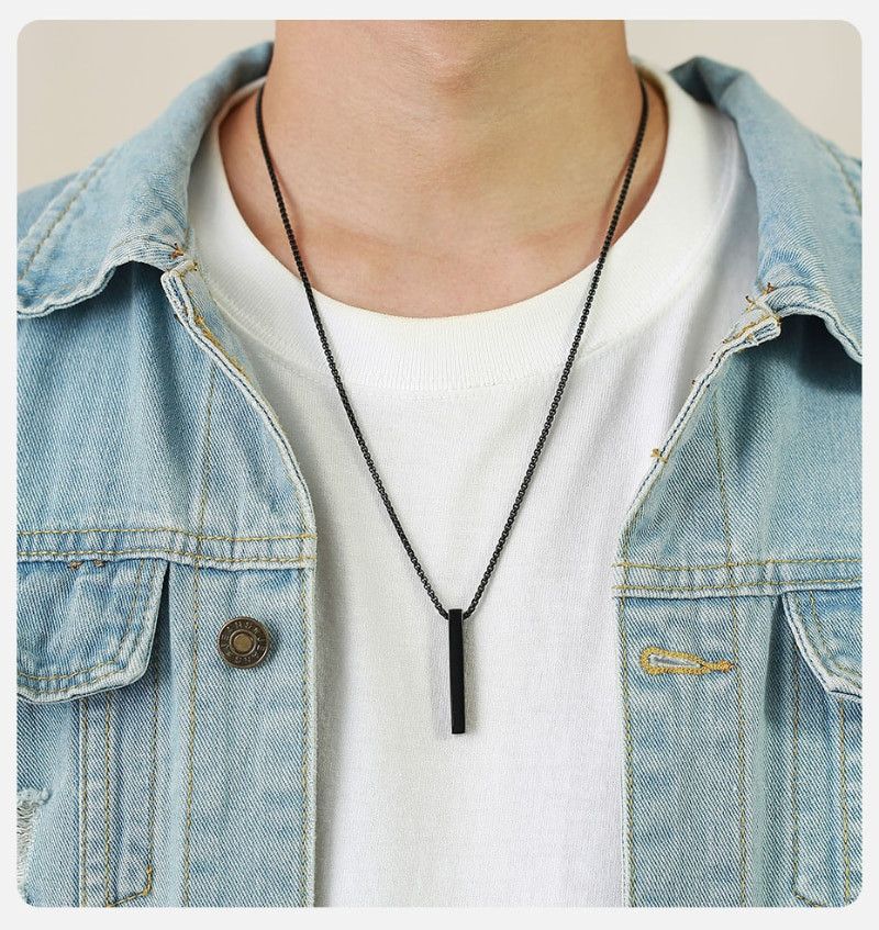 Hypebeast Unisex Black Necklace Stainless Steel Rectangle Pendant Size ONE SIZE - 2 Thumbnail