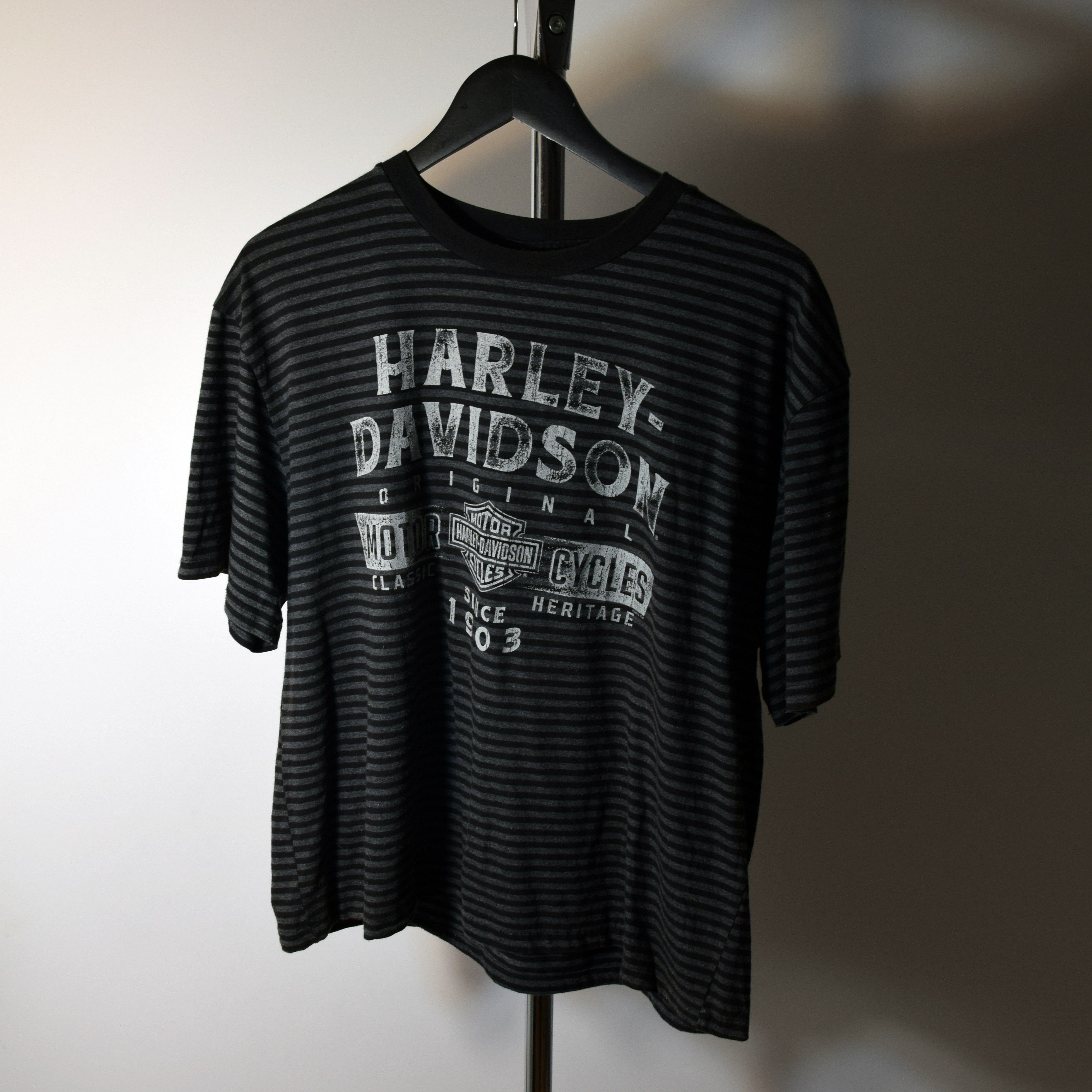 Harley Davidson Y2K STRIPED HD HARLEY-DAVIDSON T-SHIRT L MOTOR Size L / US 10 / IT 46 - 1 Thumbnail