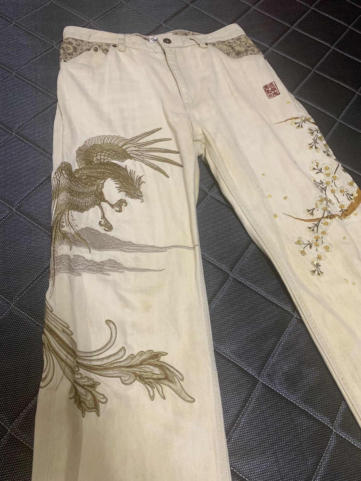 Japanese Brand VTG Karakuri Tamashi Embroidery Phoenix Big Logo Denim Size US 30 / EU 46 - 2 Thumbnail