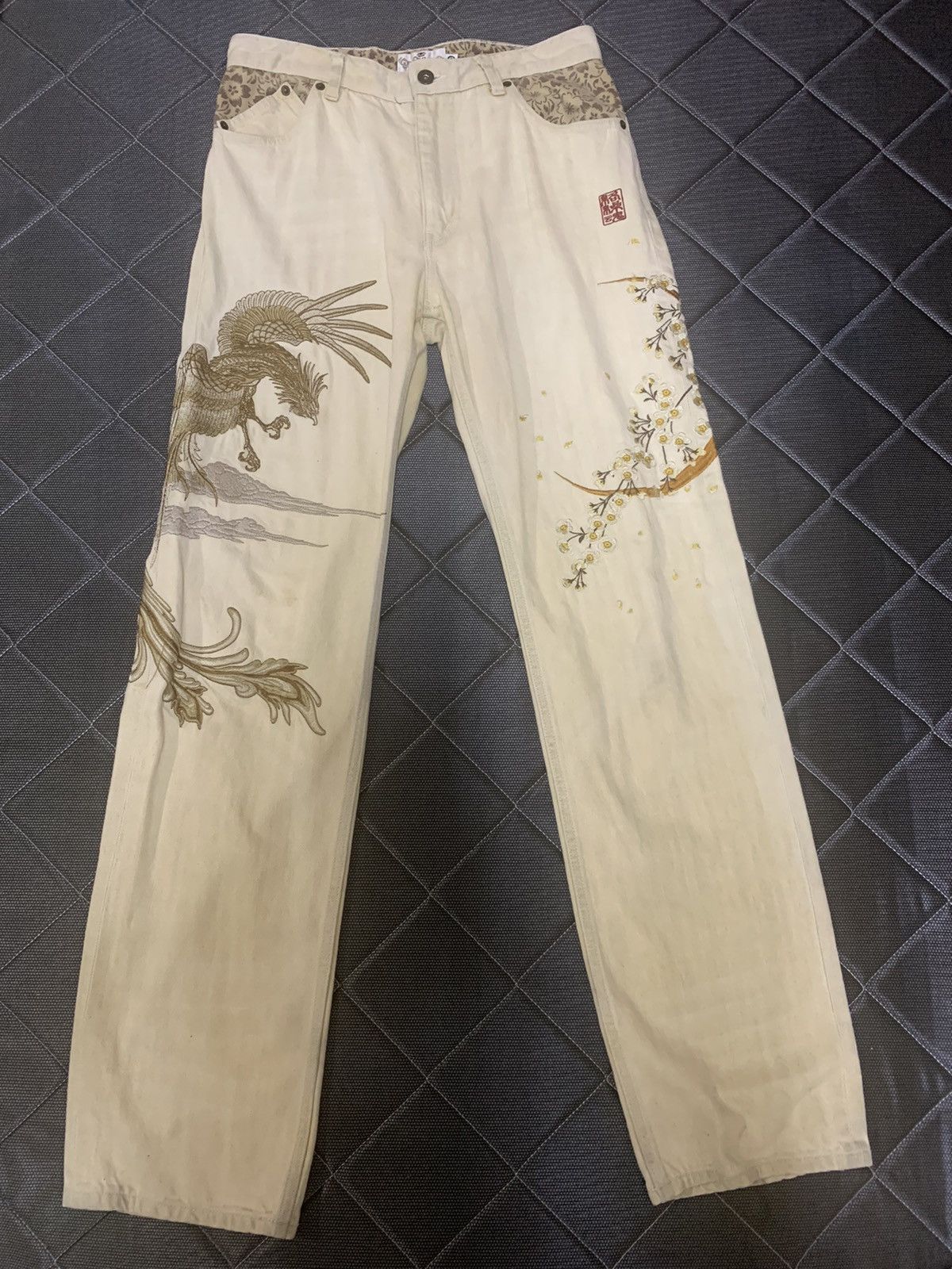 Japanese Brand VTG Karakuri Tamashi Embroidery Phoenix Big Logo Denim Size US 30 / EU 46 - 1 Thumbnail
