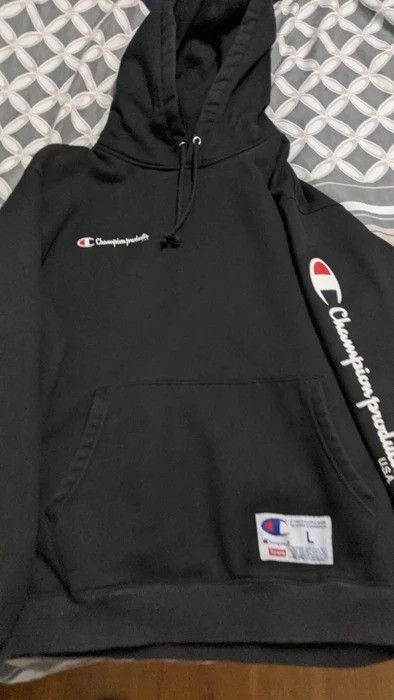 image of Champion Hooded Sweatshirt (Black) (Large) 8/10 Fw16, Men's