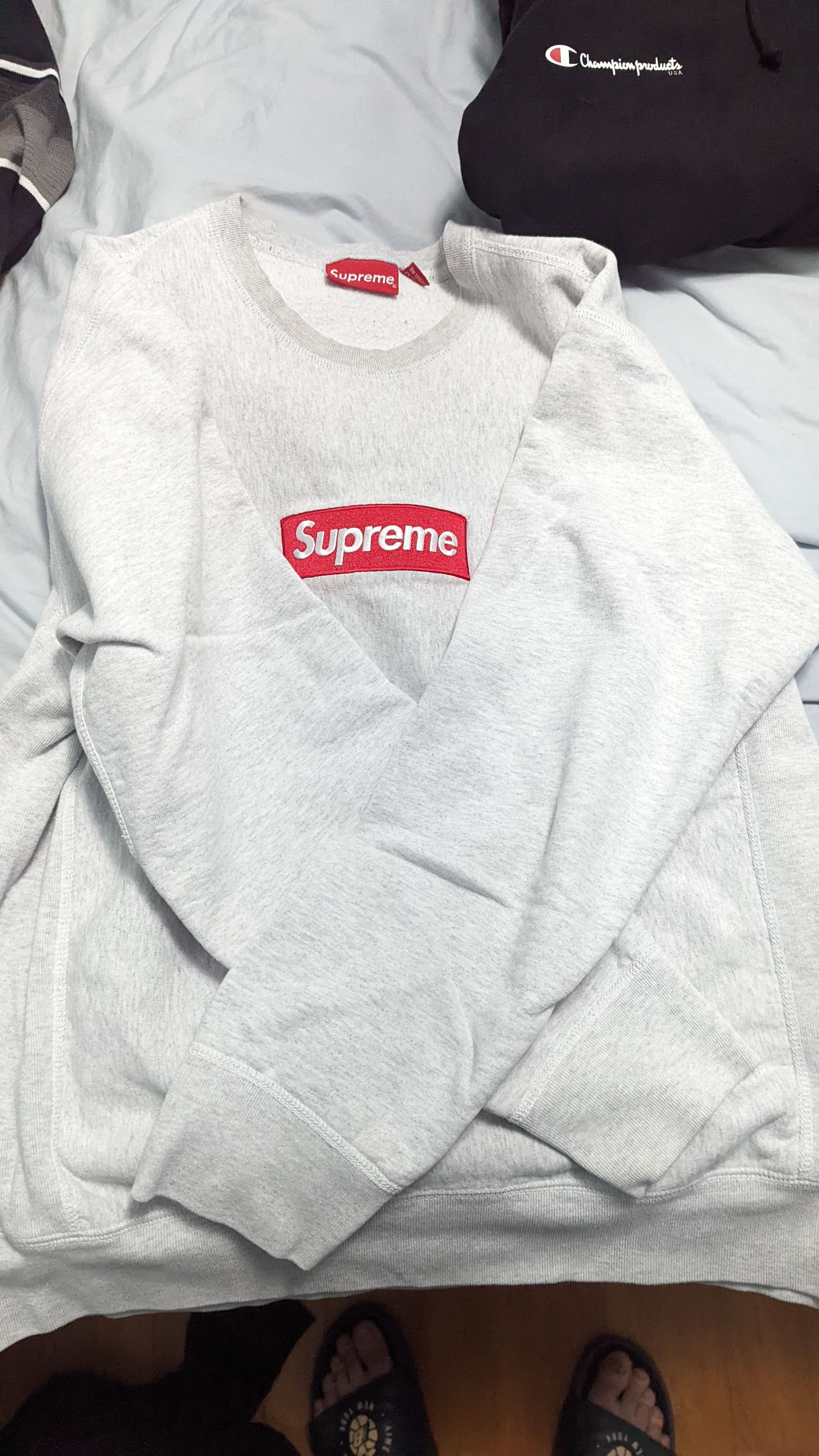 image of Supreme Box Logo Crewneck (Ash Grey) (Large), Men's