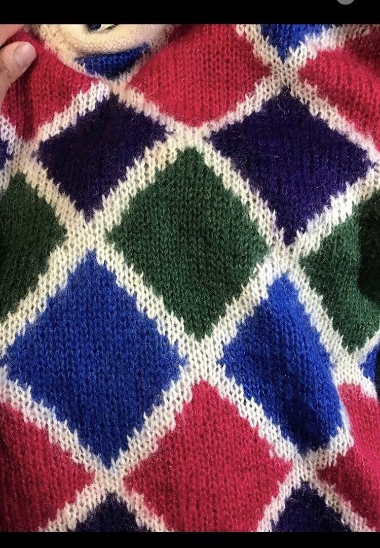 Japanese Brand × Vintage Wool blend Diamond sweater knit Mohair 🌈 medium nirvana bode Size US L / EU 52-54 / 3 - 4 Thumbnail
