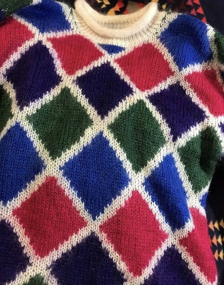 Japanese Brand × Vintage Wool blend Diamond sweater knit Mohair 🌈 medium nirvana bode Size US L / EU 52-54 / 3 - 2 Thumbnail
