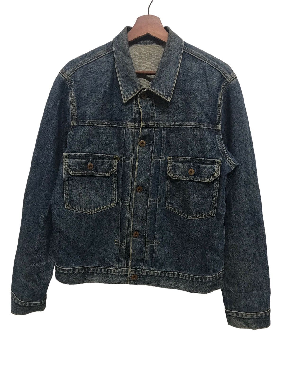 image of Vintage G.l Heart Selvedge Trucker Denim Jacket in Blue Denim, Men's (Size Large)