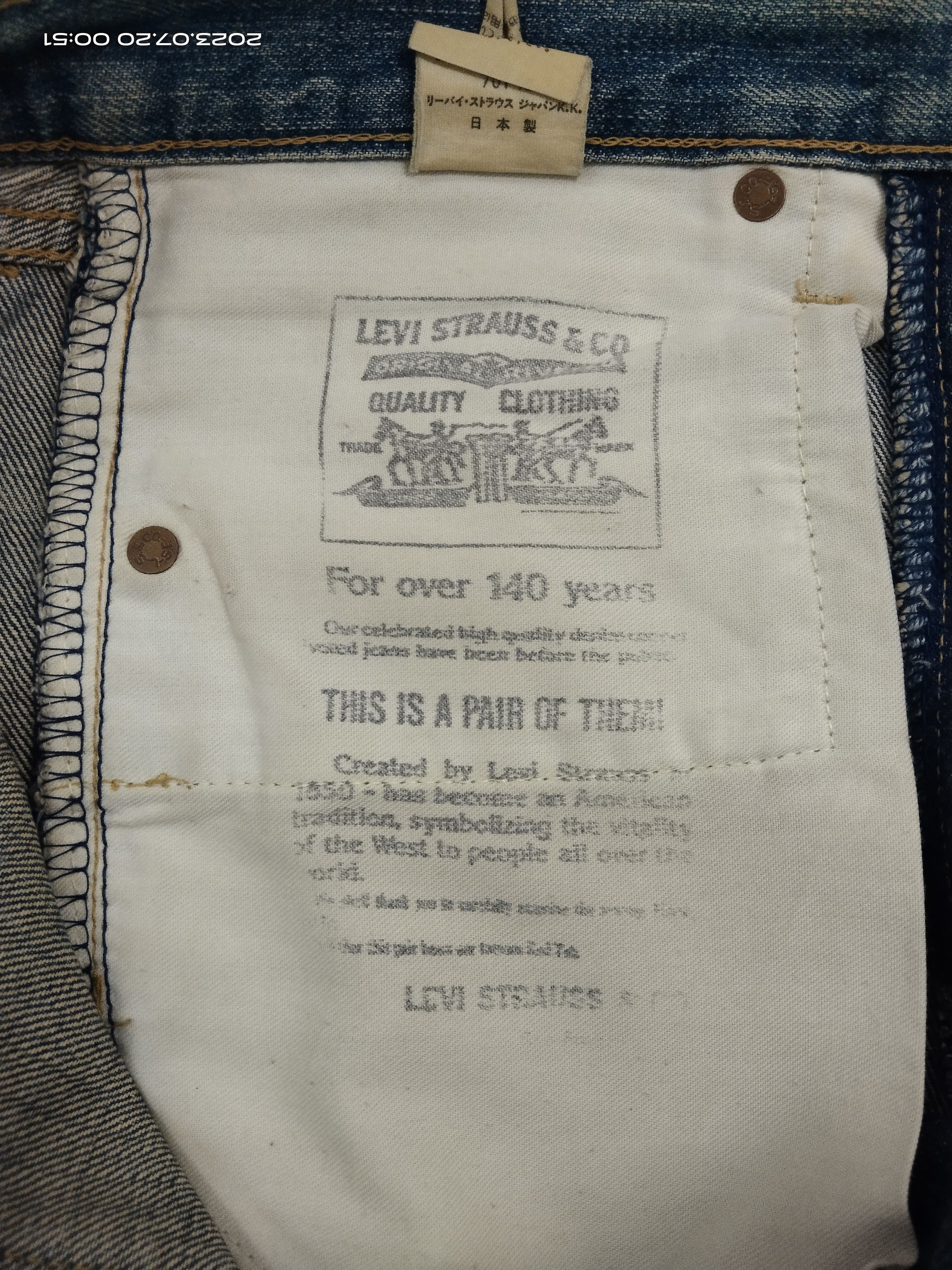 Levi's Vintage Clothing VINTAGE LEVIS LVC 1950 701xx BIG E SELVEDGE HIDDEN RIVET Size US 29 - 12 Thumbnail