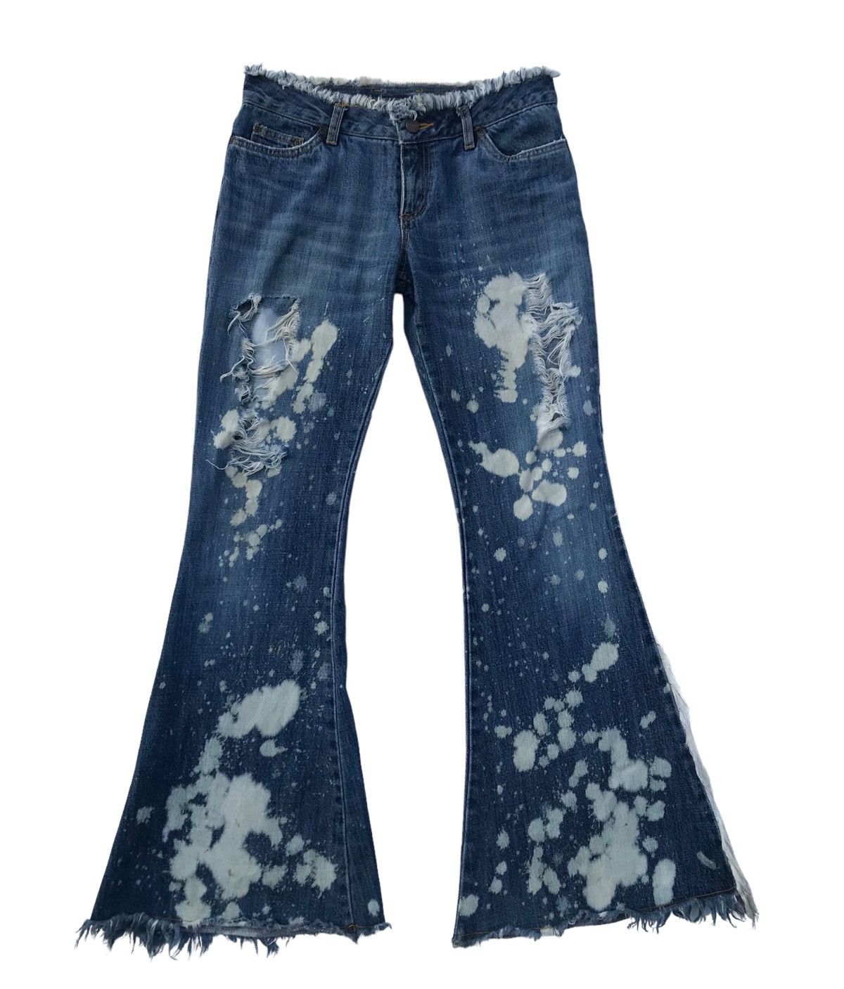 If Six Was Nine Browdwin Paint Splatter Distressed Flared Women Denim Size 29" - 2 Thumbnail