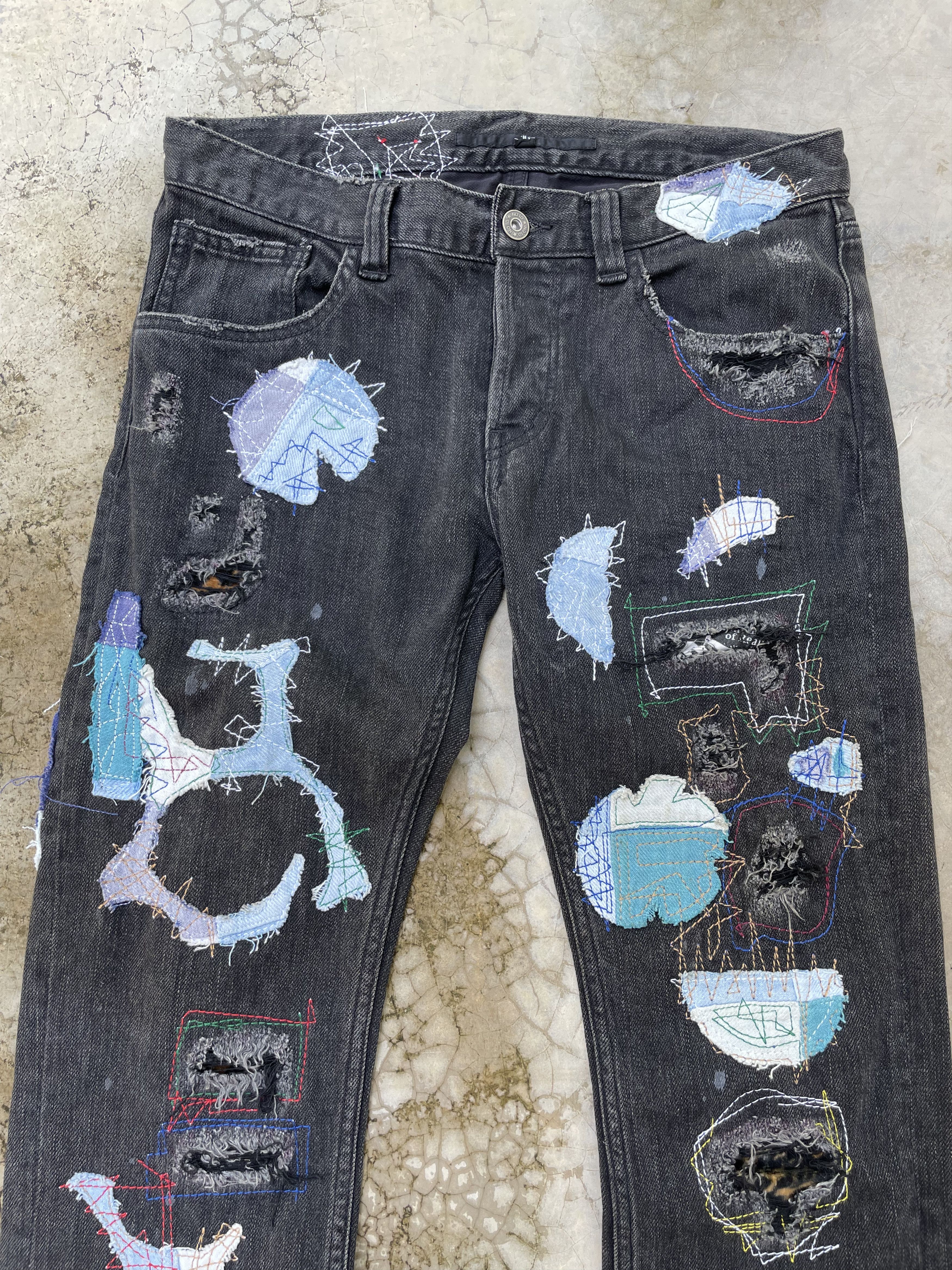 Japanese Brand × Vintage Japanese Distressed Patchwork Jean Slim fit Low rise Size US 29 - 3 Thumbnail