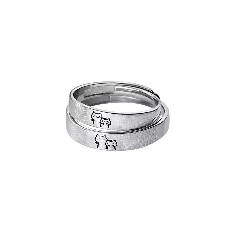 Jewelry × Vintage Kitten Romantic Moonstone BFF Friendship Couple Ring Size ONE SIZE - 3 Thumbnail