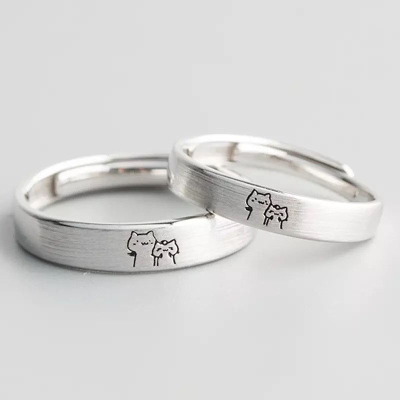 Jewelry × Vintage Kitten Romantic Moonstone BFF Friendship Couple Ring Size ONE SIZE - 1 Thumbnail