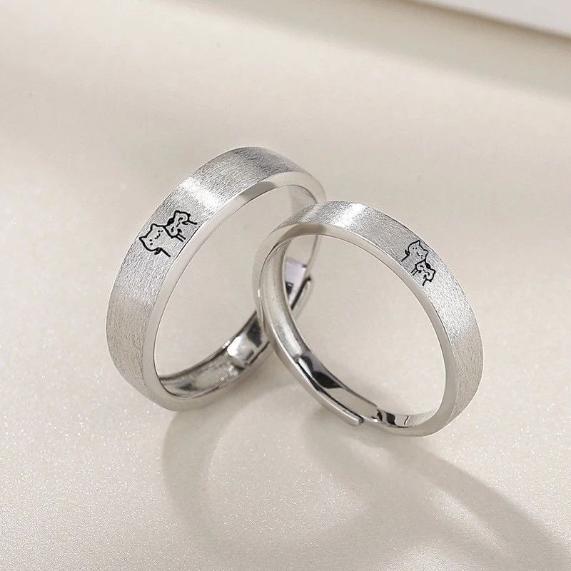 Jewelry × Vintage Kitten Romantic Moonstone BFF Friendship Couple Ring Size ONE SIZE - 2 Thumbnail