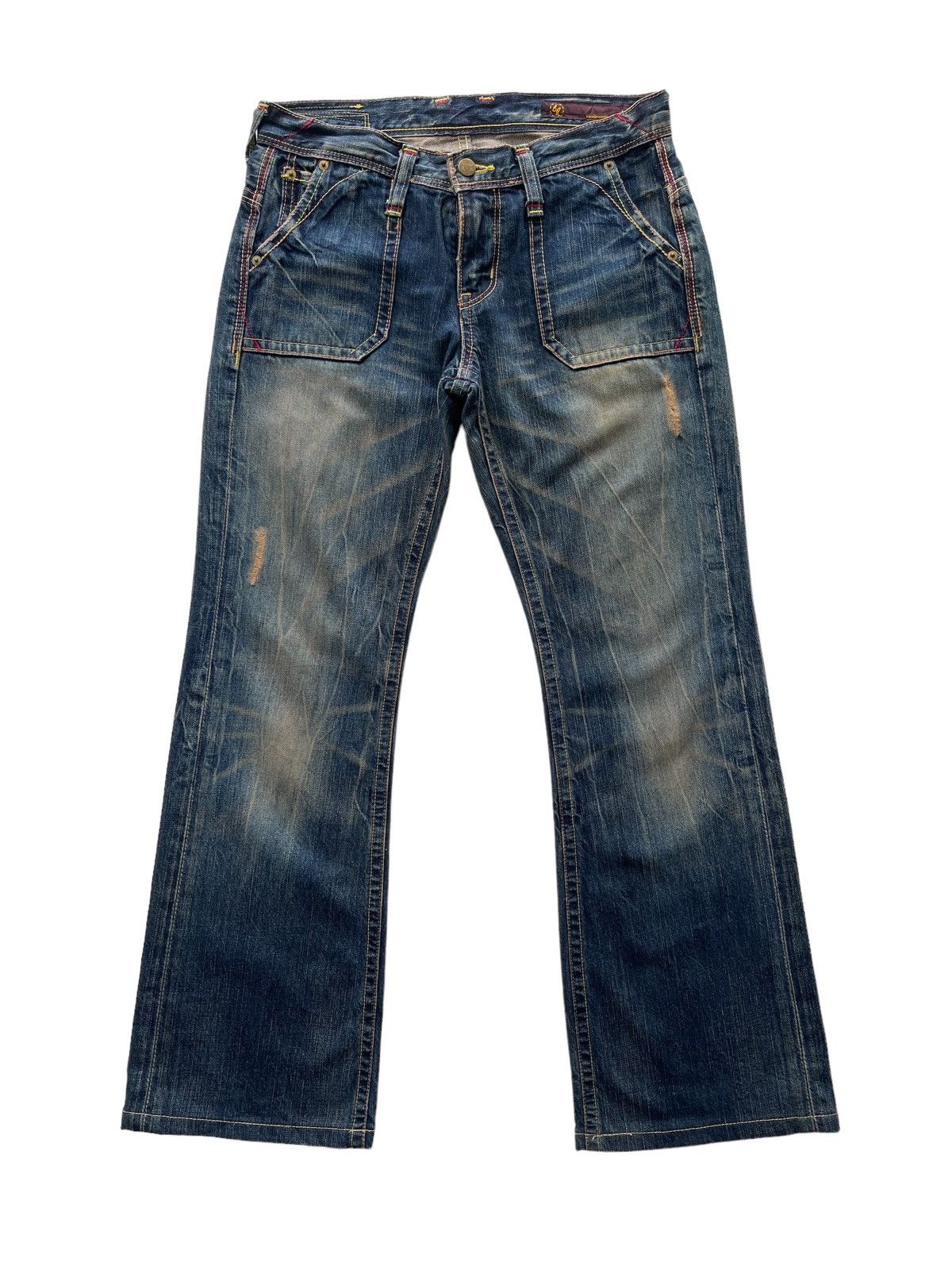 image of Vintage Japanese Rusty Flared Denim Pants in Blue Denim, Men's (Size 30)