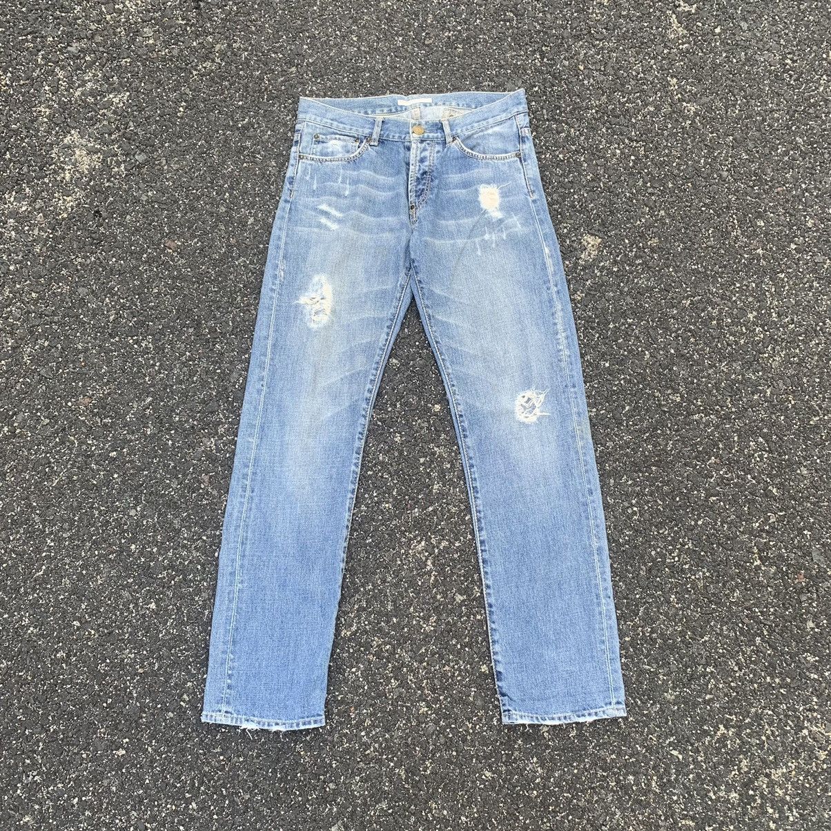 image of Buckle x Distressed Denim 32X31 Faded Jeans Cinch Back Denim Pants in Blue, Men's