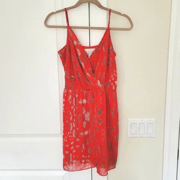 image of NWOT Rory Beca Spaghetti Strap Georgette Dress in Leopard Red, Women's (Size Small)