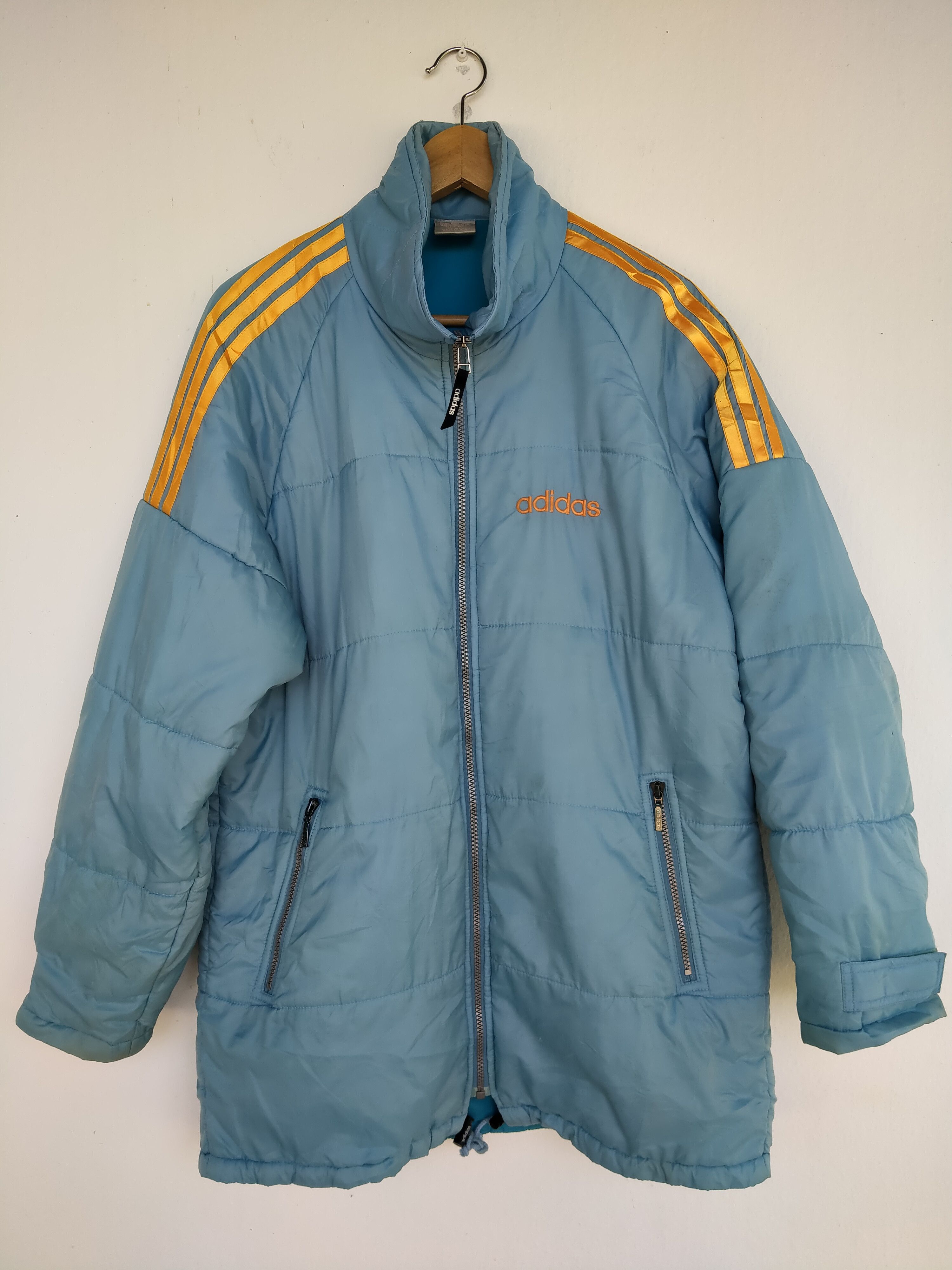 image of 90's Adidas 3 Stripe Puffer Long Jacket, Men's (Size Medium)