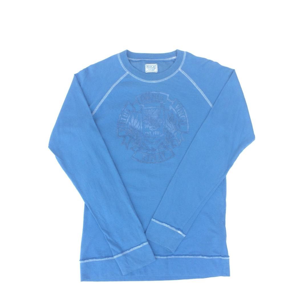 image of Vintage Replay Flock Print Sweatshirt Crewneck in Blue, Men's (Size Small)