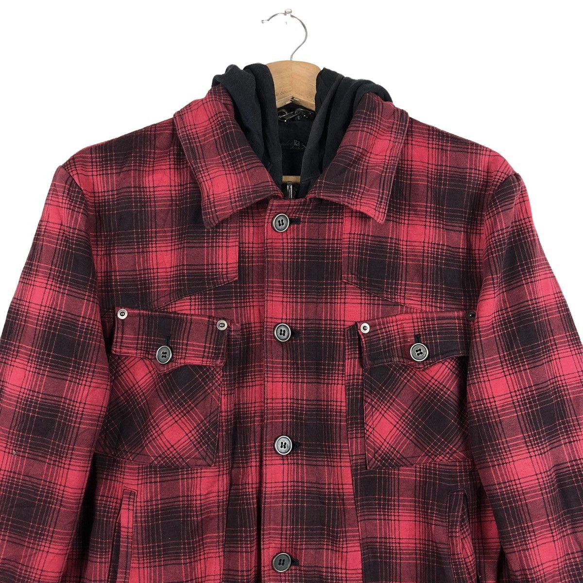 Flannel Vintage Japanese Brand Punk Style Plaid Hooded Shacket Size M / US 6-8 / IT 42-44 - 2 Thumbnail