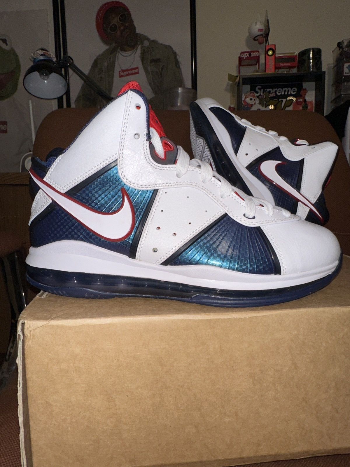 image of Jordan Nike 2009 Vnds Nike Lebron Viii 8 Usa Olympic White Navy Red OG Shoes in White Blue Red (Siz