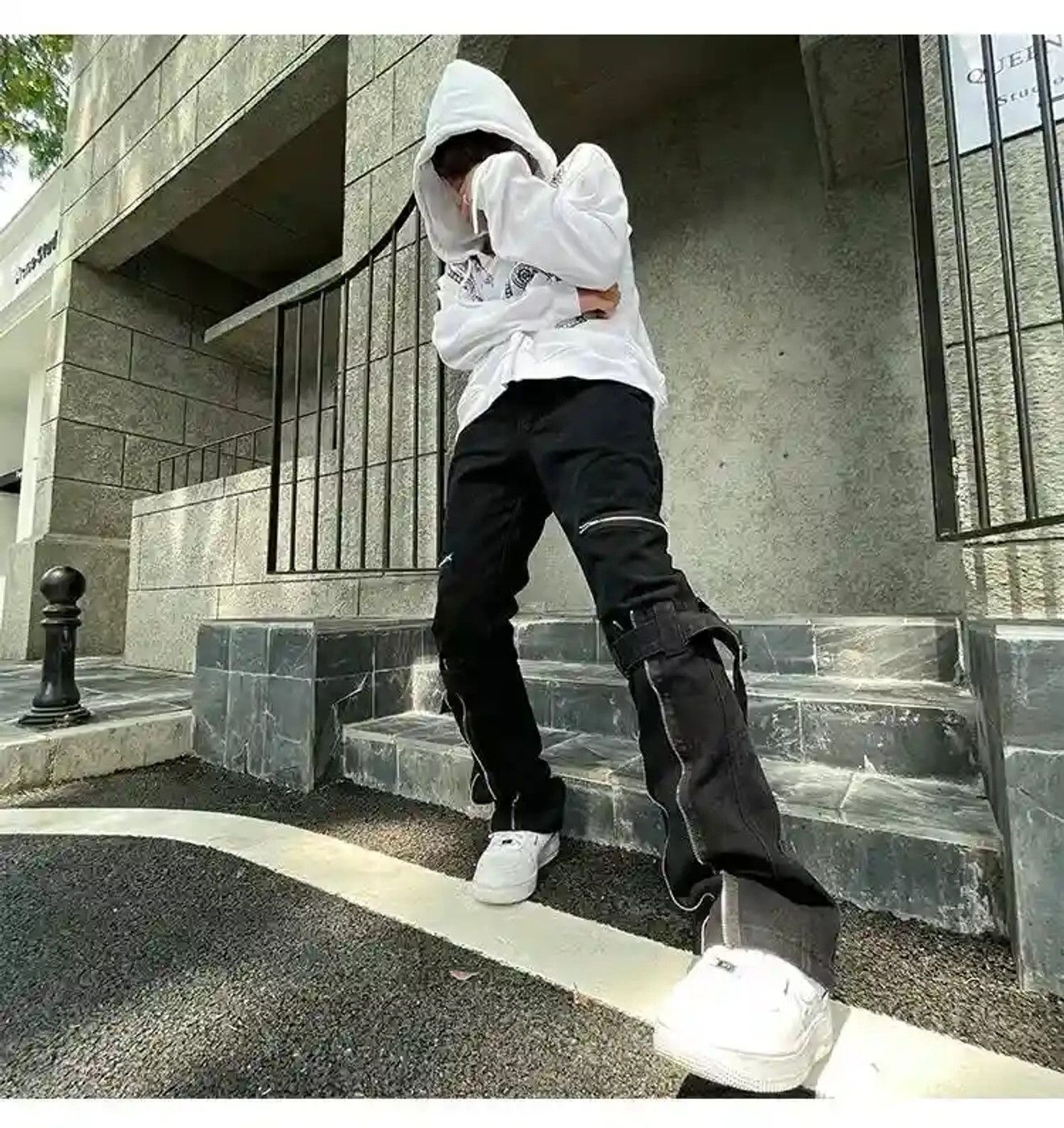 zipper flared utility punk pants