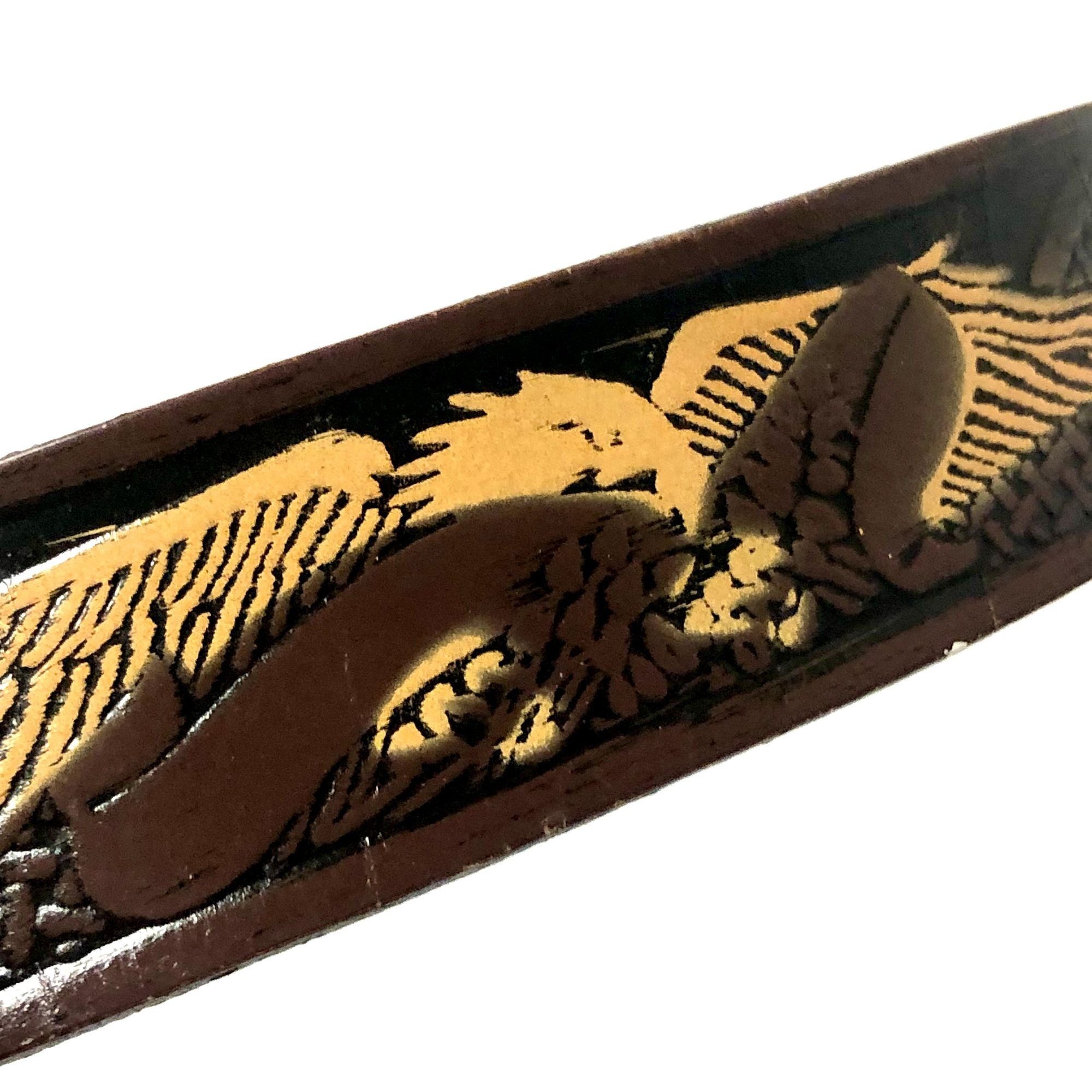Ceinture Moto Vintage Wrangler (années 70) – Cuir Marron, Motif Aigle, Taille 36-38